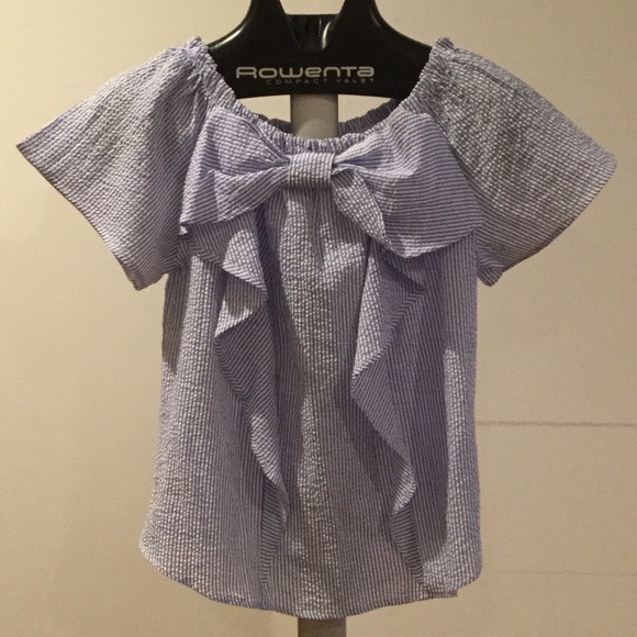 Tops - NWOT Crinkle Striped Bow Peasant Blouse